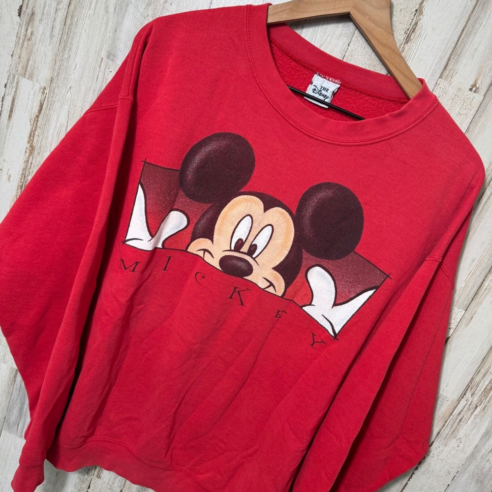 Vintage 90s Disney Store Mickey Mouse Red Crewneck‎ Sweatshirt Mens L/XL Unisex